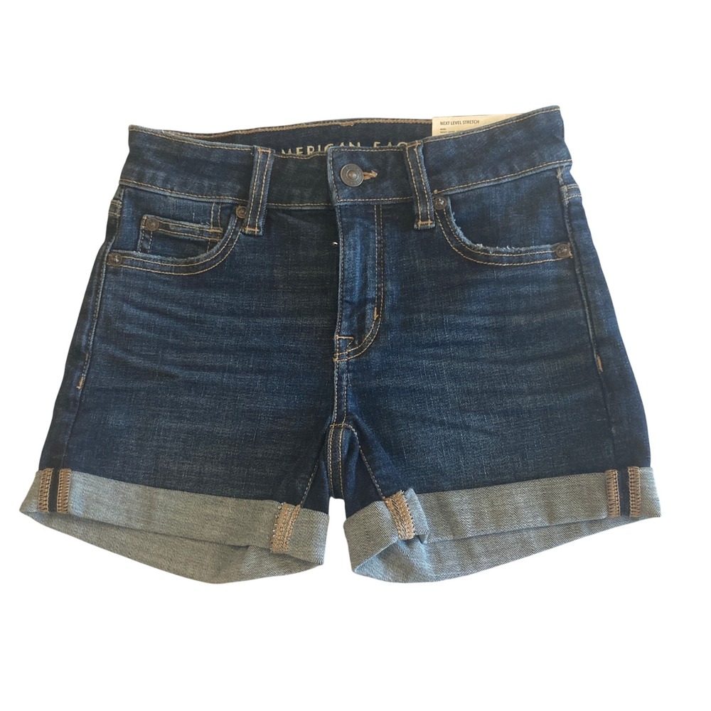 NEW American Eagle Midi Shorts Women 000 23W Low Rise Frayed Pockets NWT